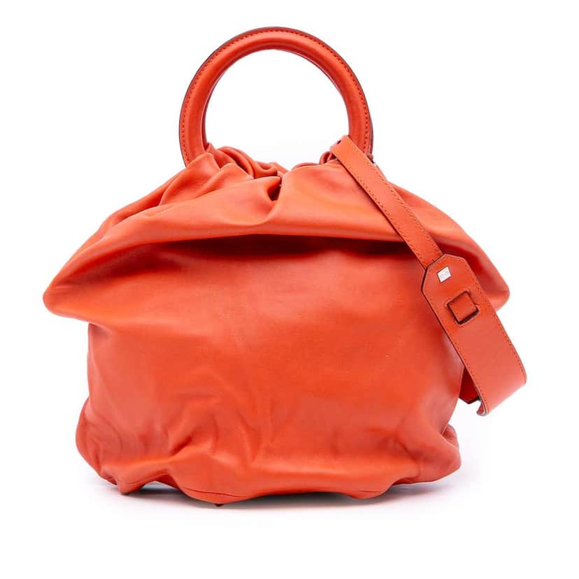 Loewe Small Gathered Lambskin Bounce Bag Orange Leather Good condition - Front View