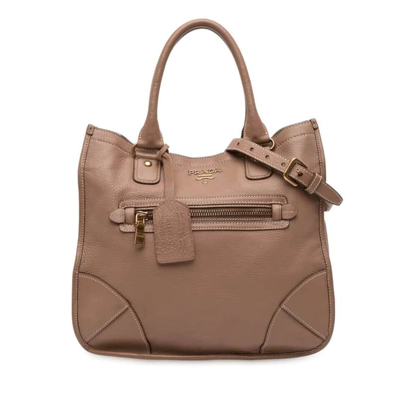 Prada Cervo Open Convertible Tote Brown Leather Good condition - Front View