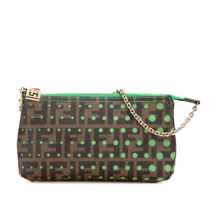 Fendi Zucca Spalmati Dots Chain Pochette Brown Canvas Good condition - Front View