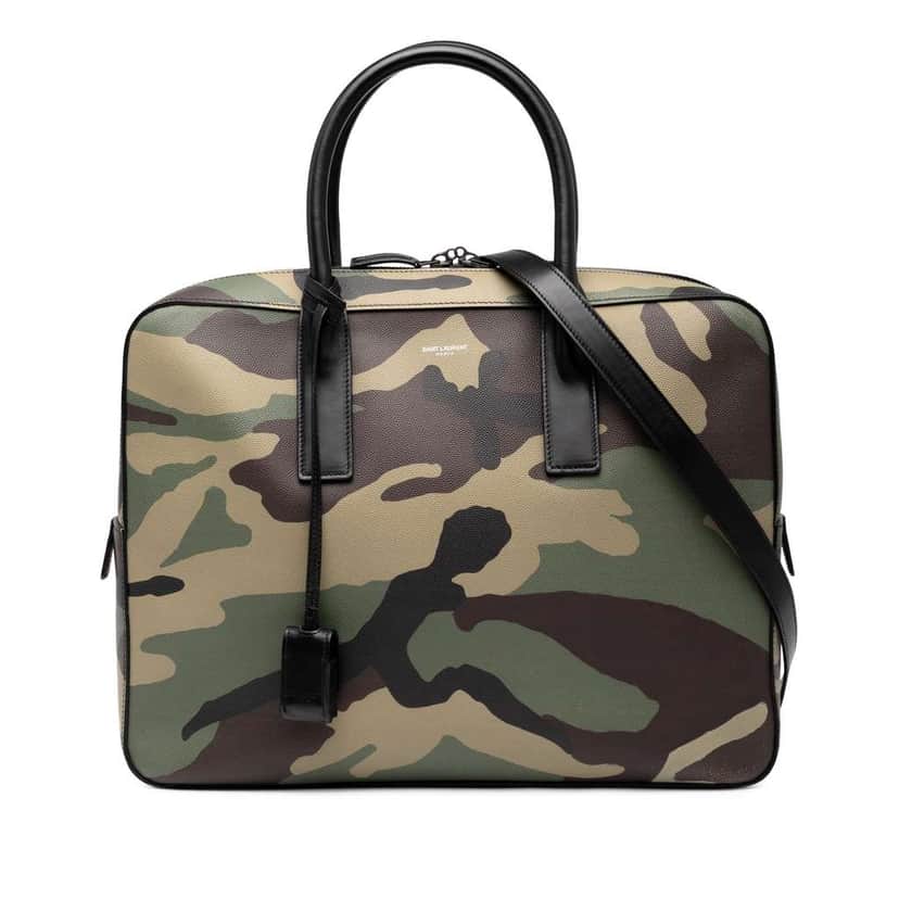 Saint Laurent Small Grain de Poudre Camouflage Museum Briefcase Brown Leather Good condition - Front View