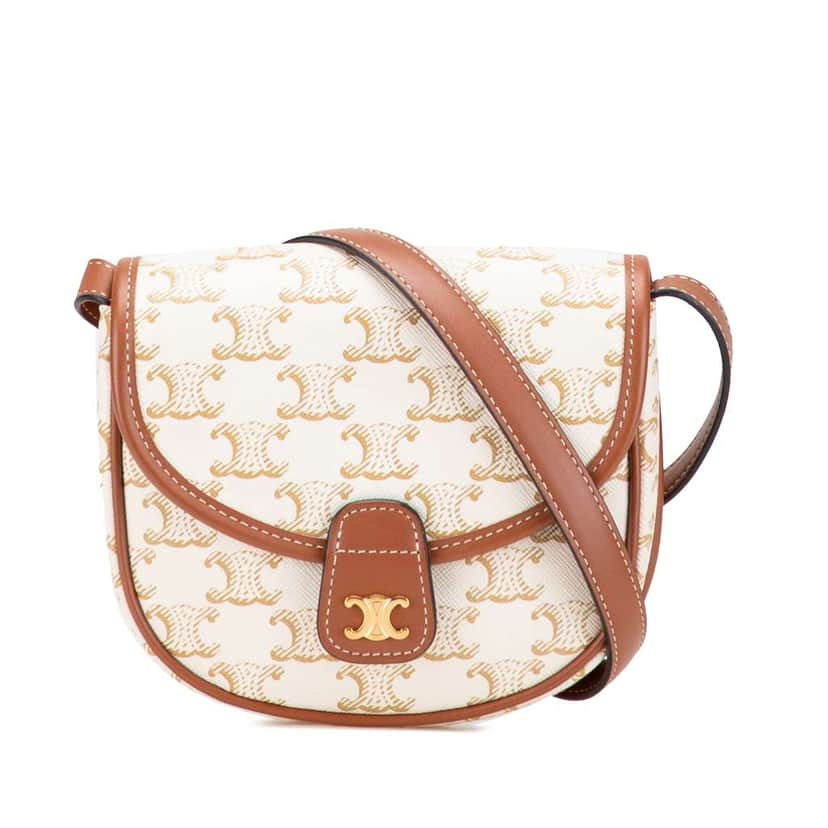 Celine Mini Triomphe Coated Canvas Besace Crossbody White Canvas Very good condition - Front View