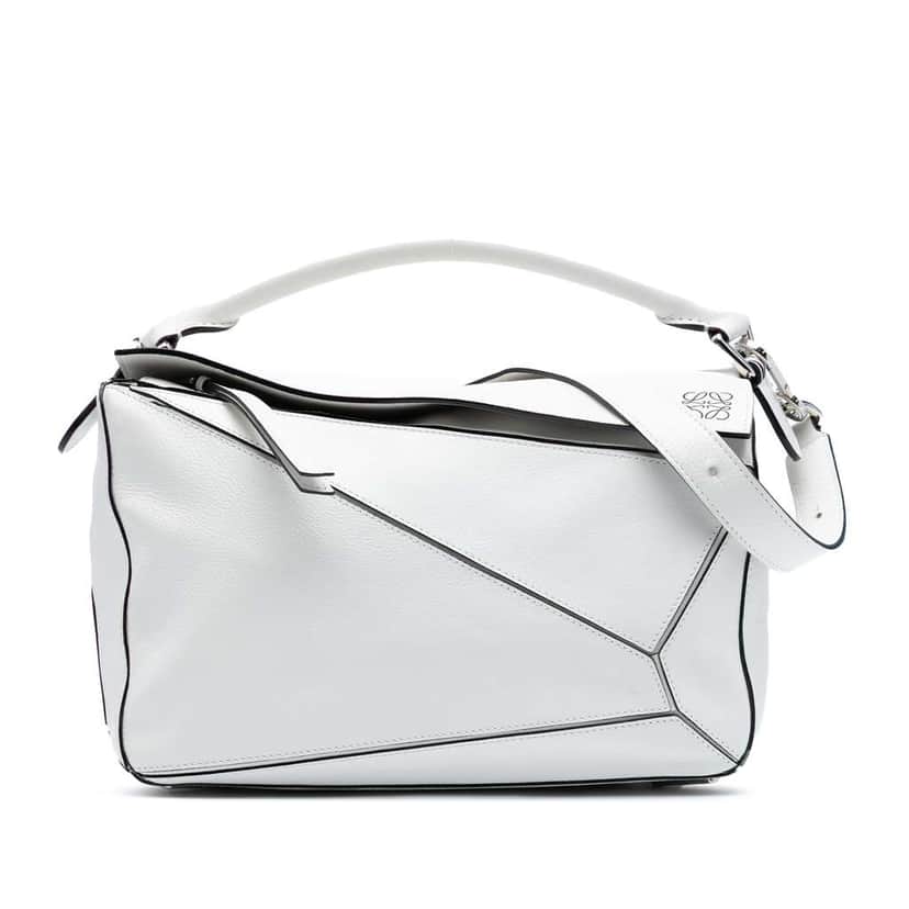 Loewe Medium Calfskin Puzzle Satchel White Leather Good condition - Front View