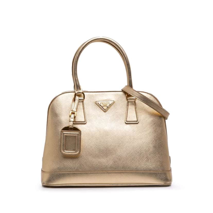 Prada Medium Saffiano Lux Open Promenade Satchel Gold Leather Good condition - Front View