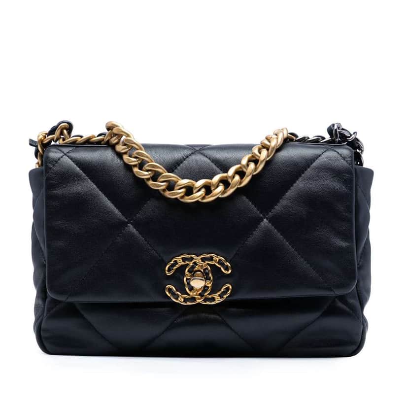 Chanel Medium Lambskin 19 Flap Black Leather Good condition - Front View
