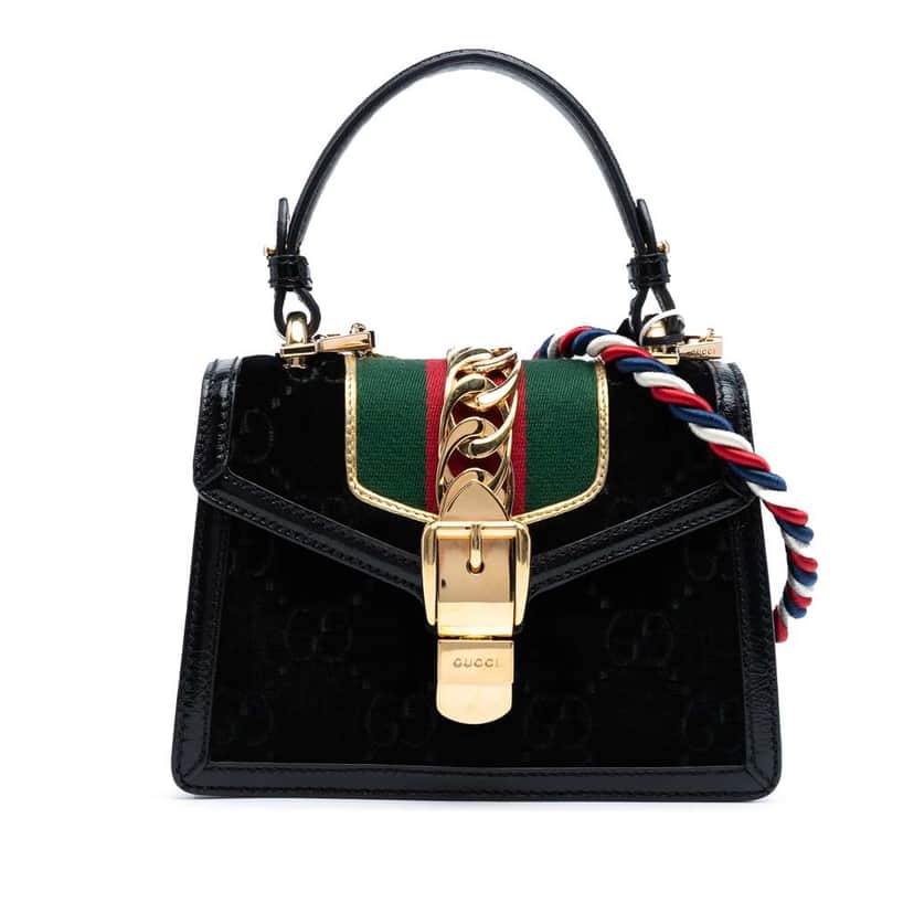 Gucci Mini GG Velvet Sylvie Satchel Black Velvet Good condition - Front View