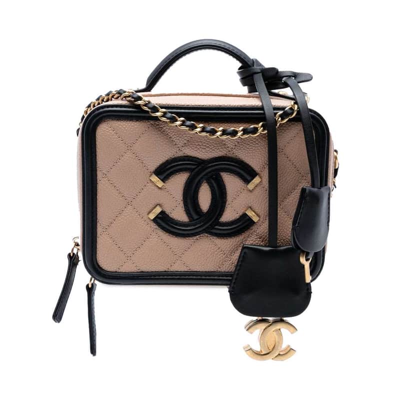 Chanel Small Caviar CC Filigree Vanity Case Brown Leather Good condition - Front View