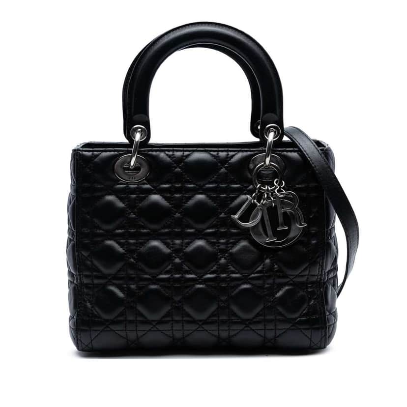 Dior Medium Lambskin Cannage Lady Dior Black Leather Good condition - Front View