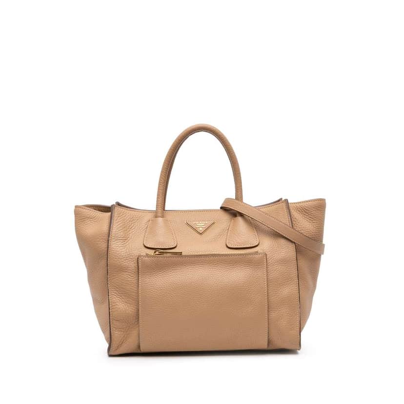 Prada Vitello Phenix Shopping Tote Brown Leather Good condition - Front View
