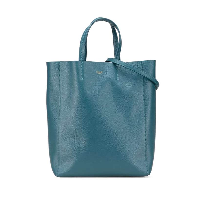 Celine Small Grained Calfskin Vertical Cabas Satchel Blue Leather Very good condition - Front View