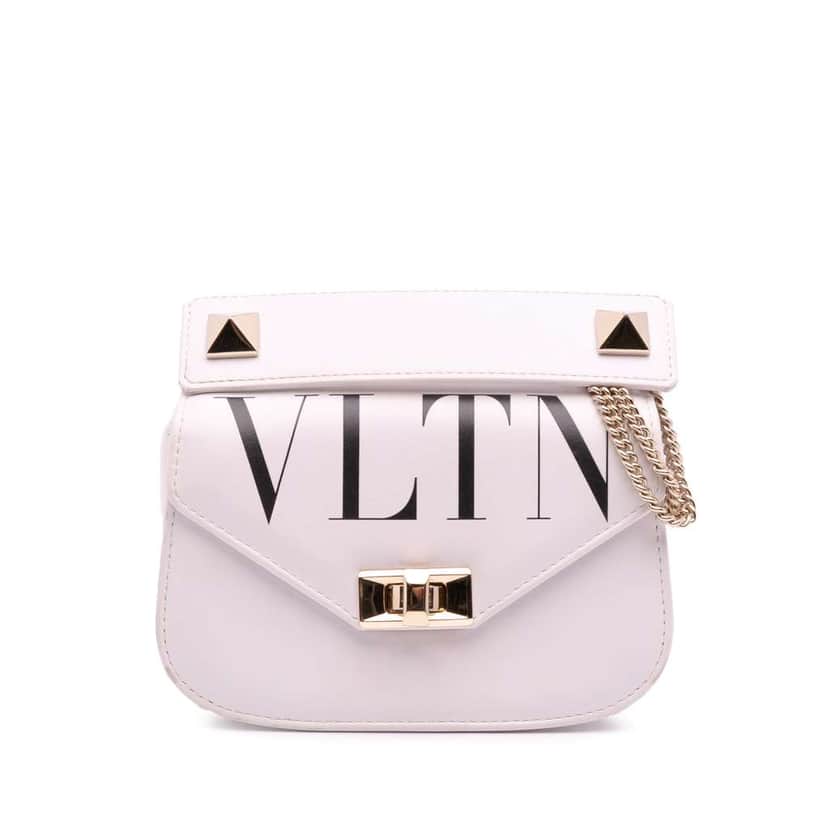 Valentino Small Leather VLTN Chain Crossbody White Leather Good condition - Front View