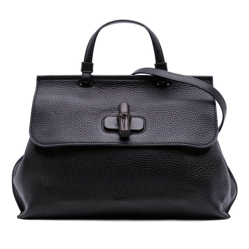 Gucci Medium Leather Bamboo Daily Satchel Black Leather Good condition - Front View