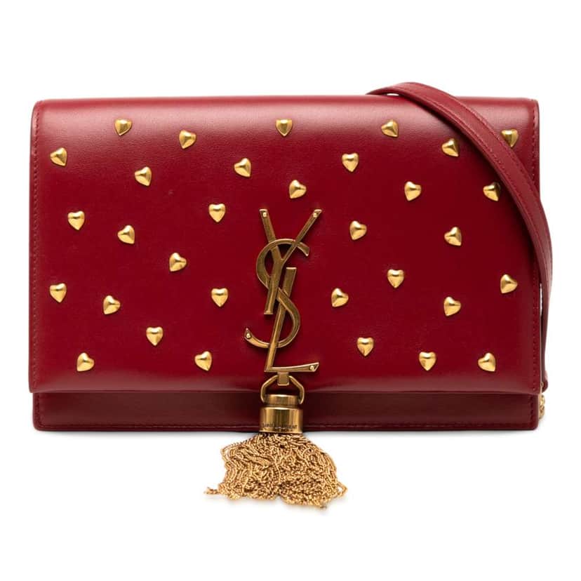 Saint Laurent Calfskin Heart Studded Classic Monogram Kate Tassel Wallet on Chain Red Leather Good condition - Front View