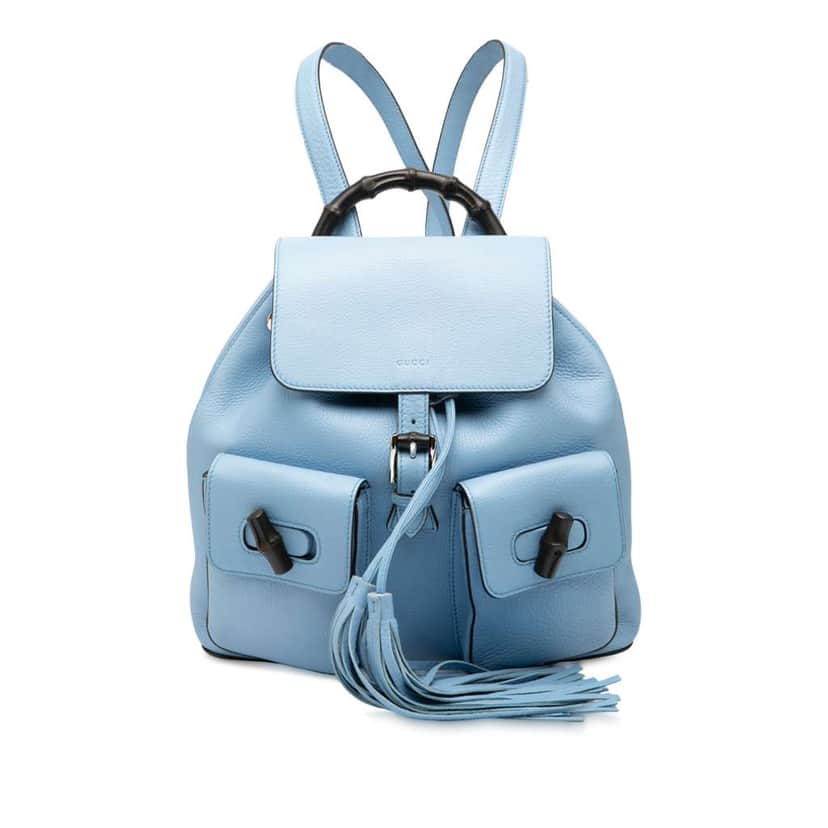 Gucci Leather Bamboo Tassel Backpack Blue Leather Good condition - Front View