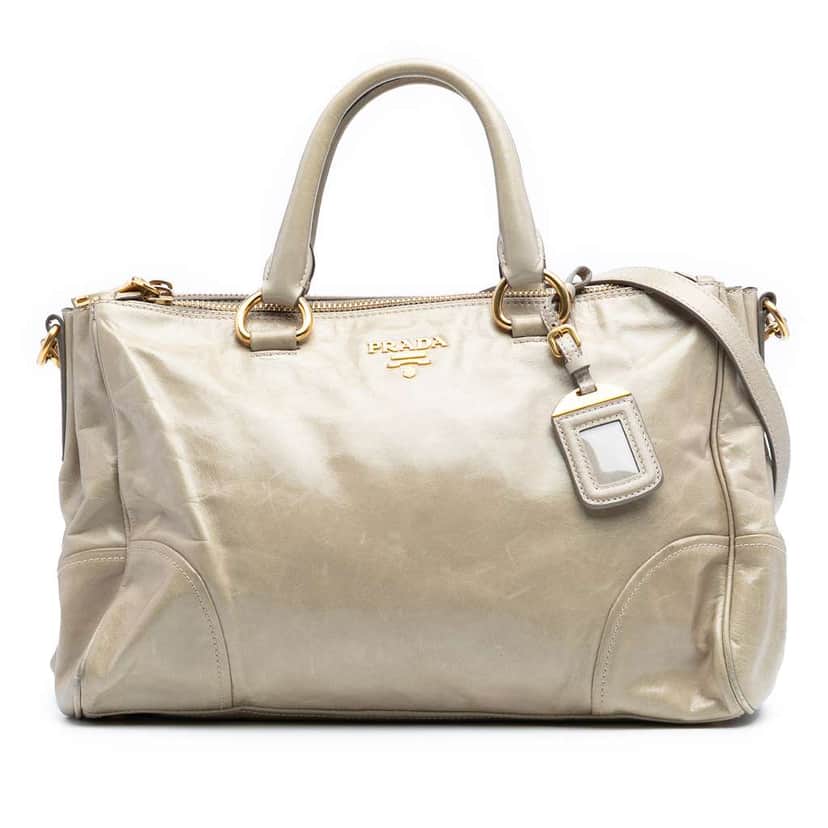 Prada Vitello Shine Satchel Brown Leather Good condition - Front View
