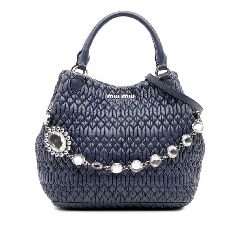 Miu Miu Matelasse Nappa Crystal Satchel Blue Leather Fair condition - Front View