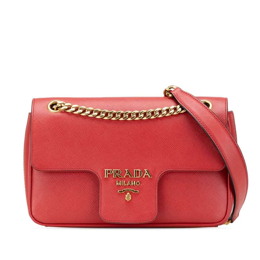 Prada Saffiano Pattina Chain Crossbody Red Leather Good condition - Front View