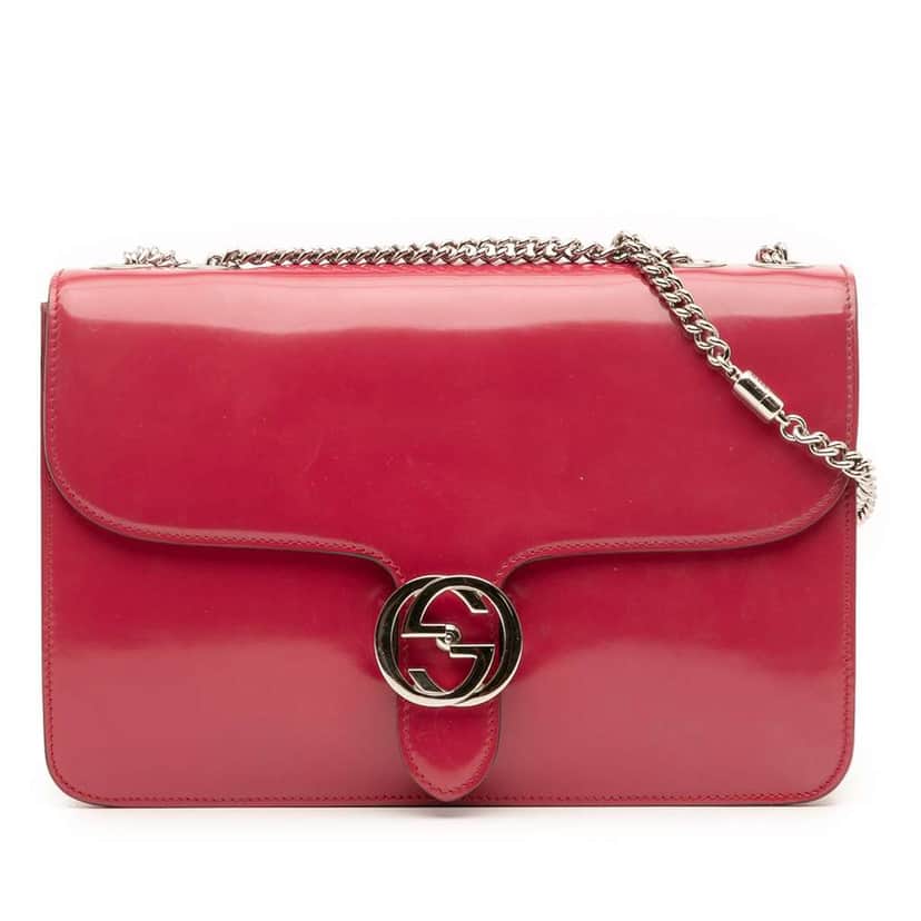 Gucci Medium Patent Dollar Interlocking G Crossbody Red Leather Good condition - Front View