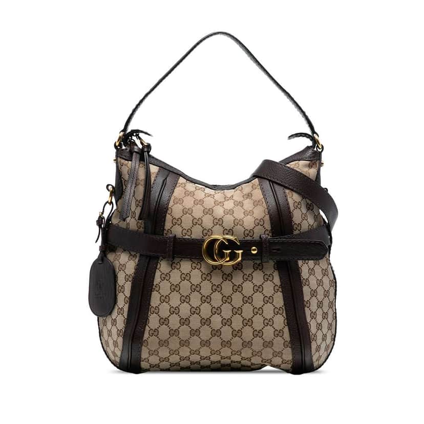 Gucci Medium GG Canvas Running Satchel Brown Canvas Good condition - Front View