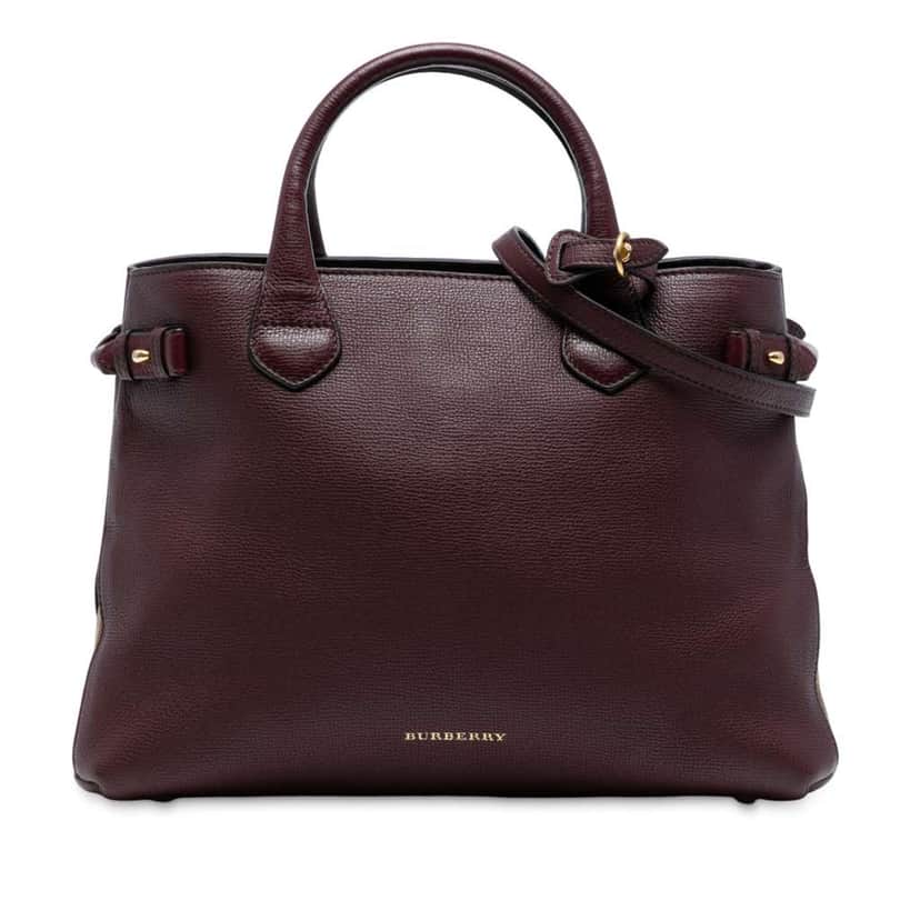 Burberry Medium Leather and House Check Banner Satchel Red Leather Good condition - Front View