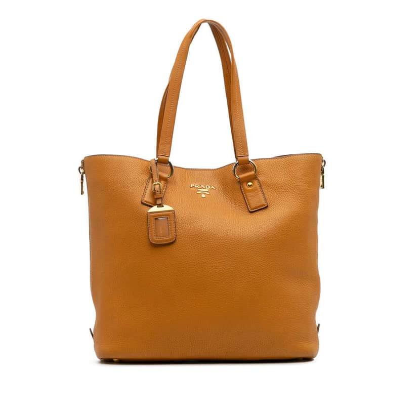 Prada Vitello Daino Side Zip Tote Brown Leather Good condition - Front View