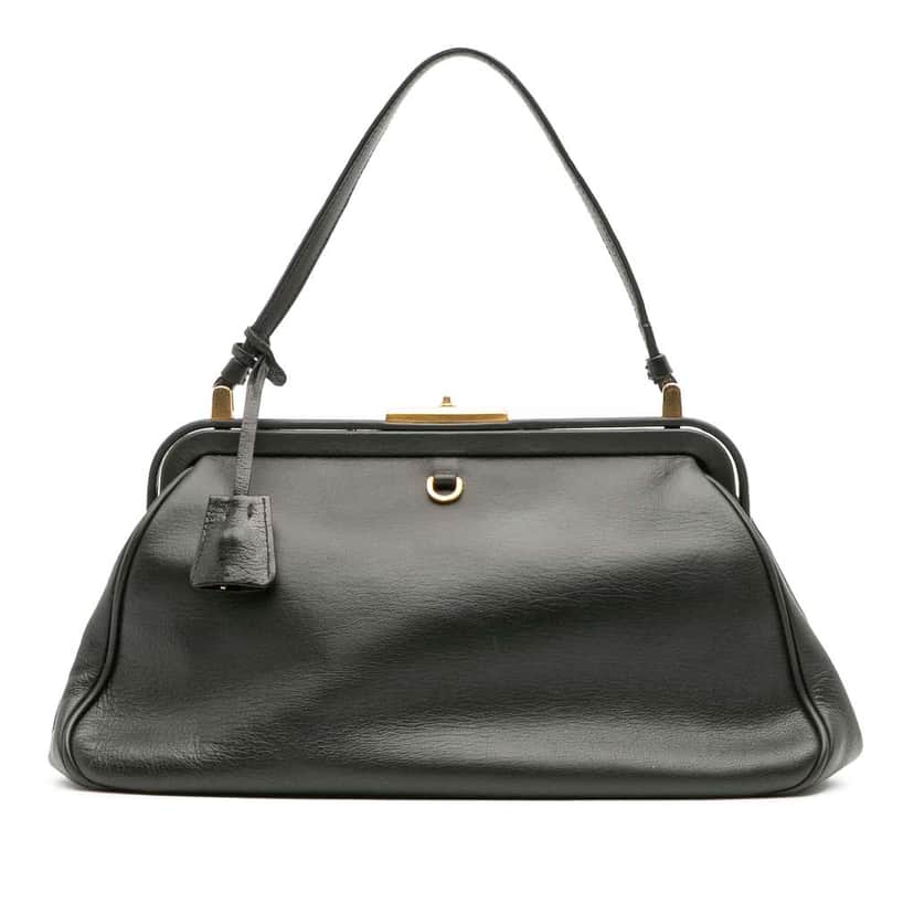 Prada Goatskin Top Lock Frame Handbag Grey Leather Good condition - Front View