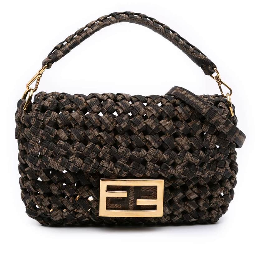 Fendi Mini Interlaced Canvas Zucca Baguette Satchel Brown Canvas Good condition - Front View