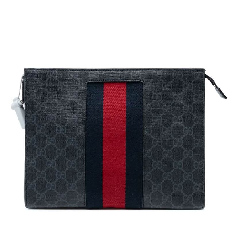 Gucci GG Supreme Web Clutch Black Canvas Good condition - Front View