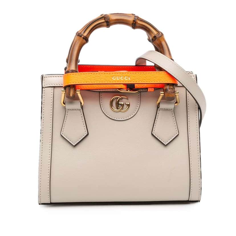 Gucci Mini Calfskin Bamboo Diana Satchel White Leather Good condition - Front View