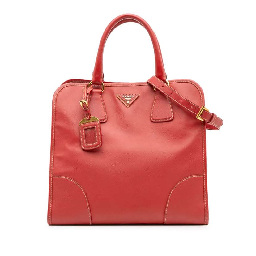 Prada Saffiano Lux Shopping Tote Red Leather Good condition - Front View