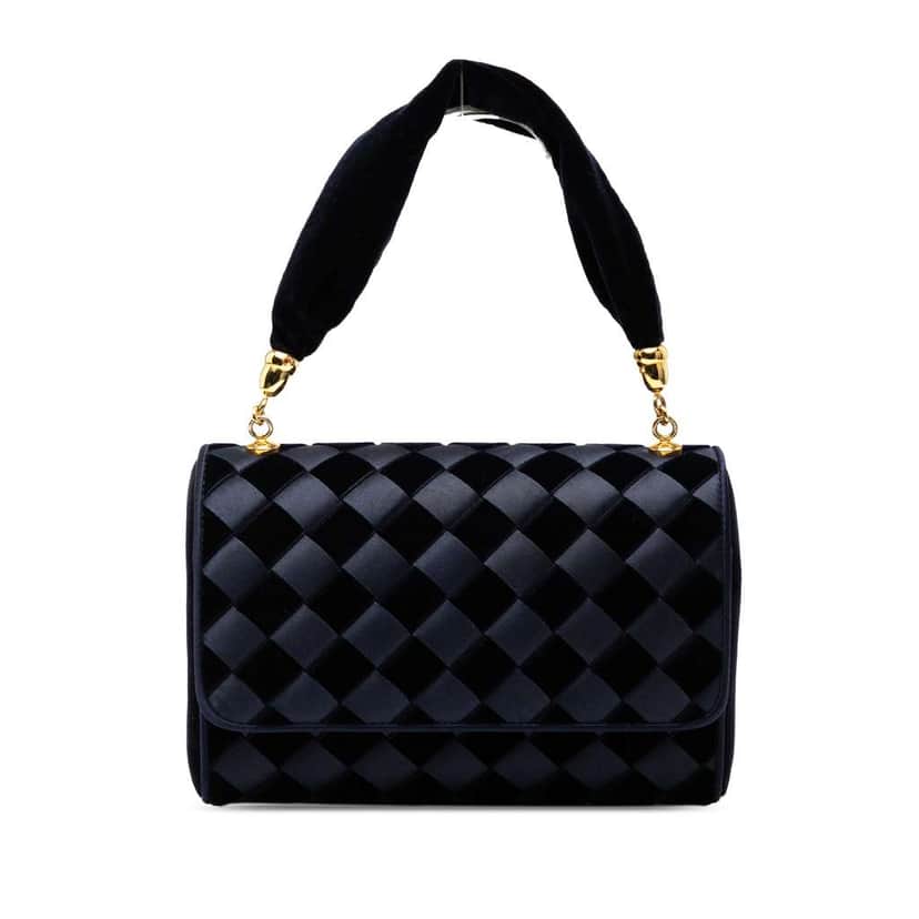 Bottega Veneta Velvet and Satin Intrecciato Top Handle Bag Blue Velvet Good condition - Front View