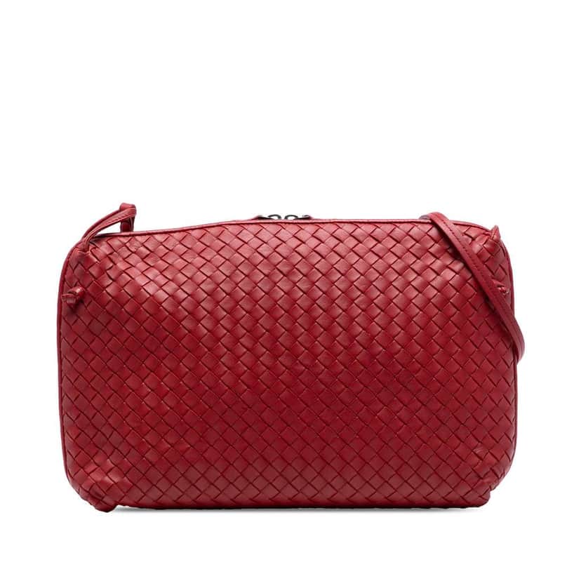Bottega Veneta Large Nappa Intrecciato Nodini Crossbody Red Leather Good condition - Front View