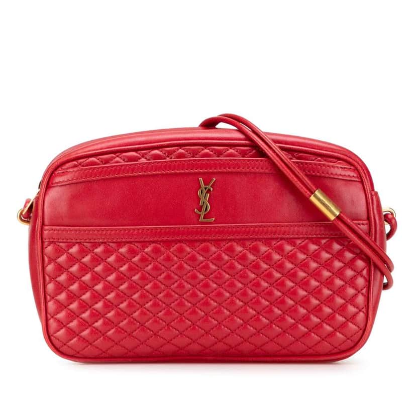 Saint Laurent Quilted Lambskin Victoire Camera Bag Red Leather Very good condition - Front View