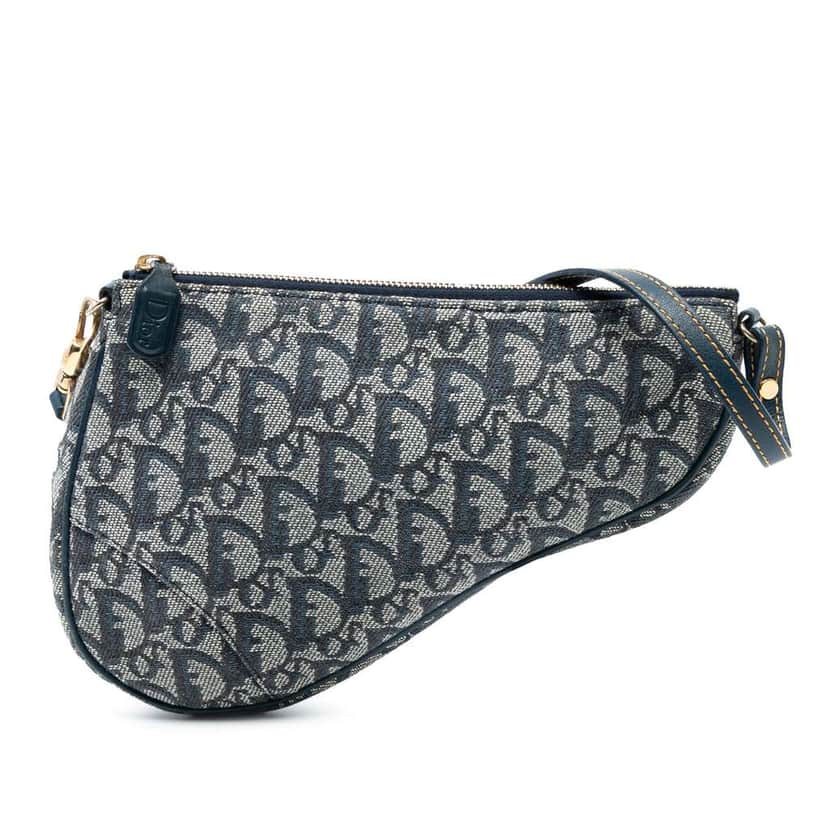 Dior Mini Diorissimo Canvas Saddle Pochette Blue Canvas Good condition - Front View