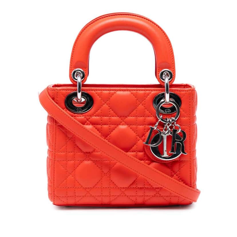 Dior Mini Lambskin Cannage Lady Dior Orange Leather Good condition - Front View