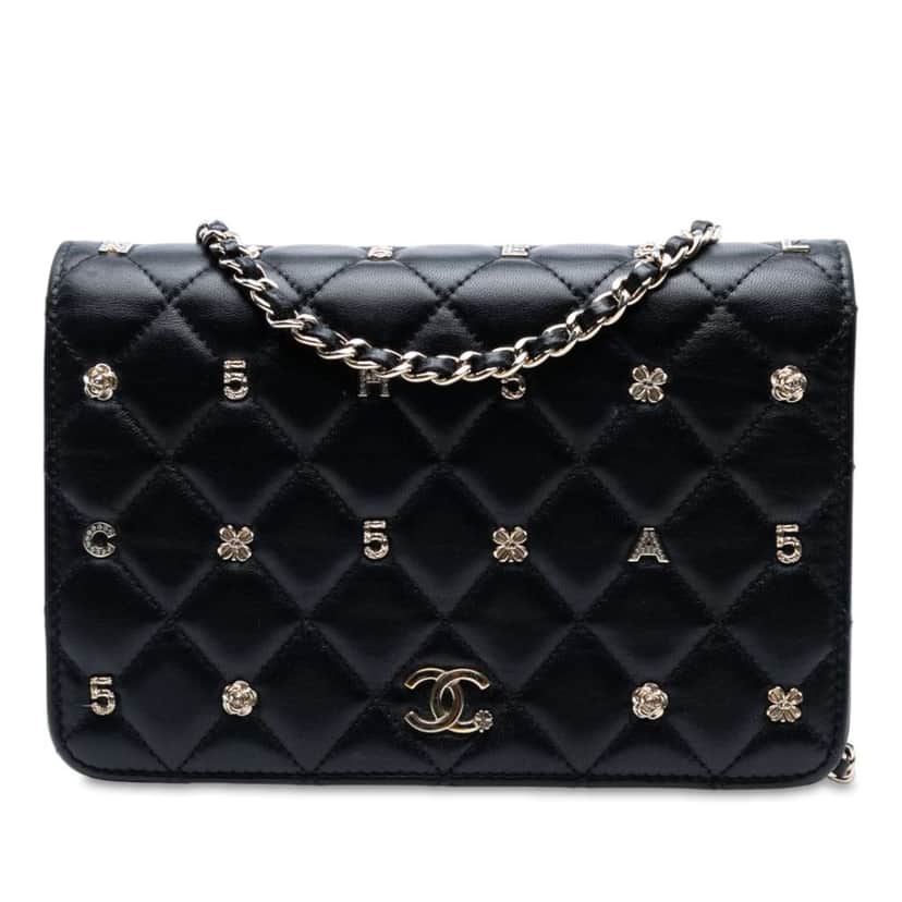 Chanel CC Quilted Lambskin Lucky Charms Wallet On Chain Black Leather Good condition - Front View