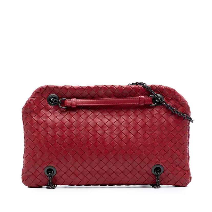 Bottega Veneta Nappa Intrecciato Duo Shoulder Bag Red Leather Good condition - Front View