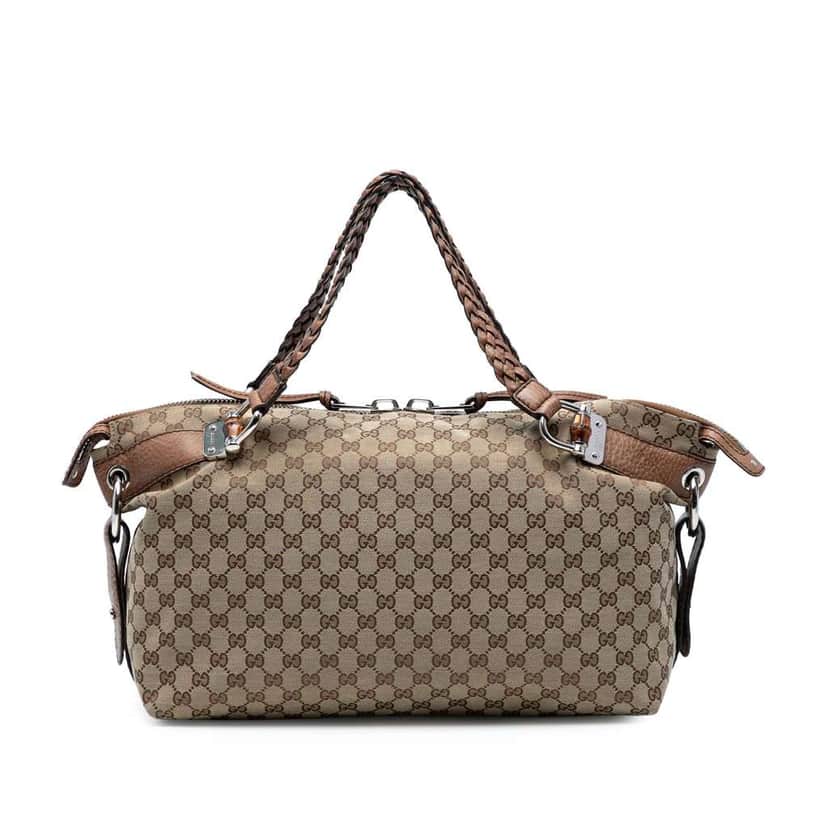 Gucci Medium GG Canvas Bamboo Bar Tote Brown Canvas Good condition - Front View