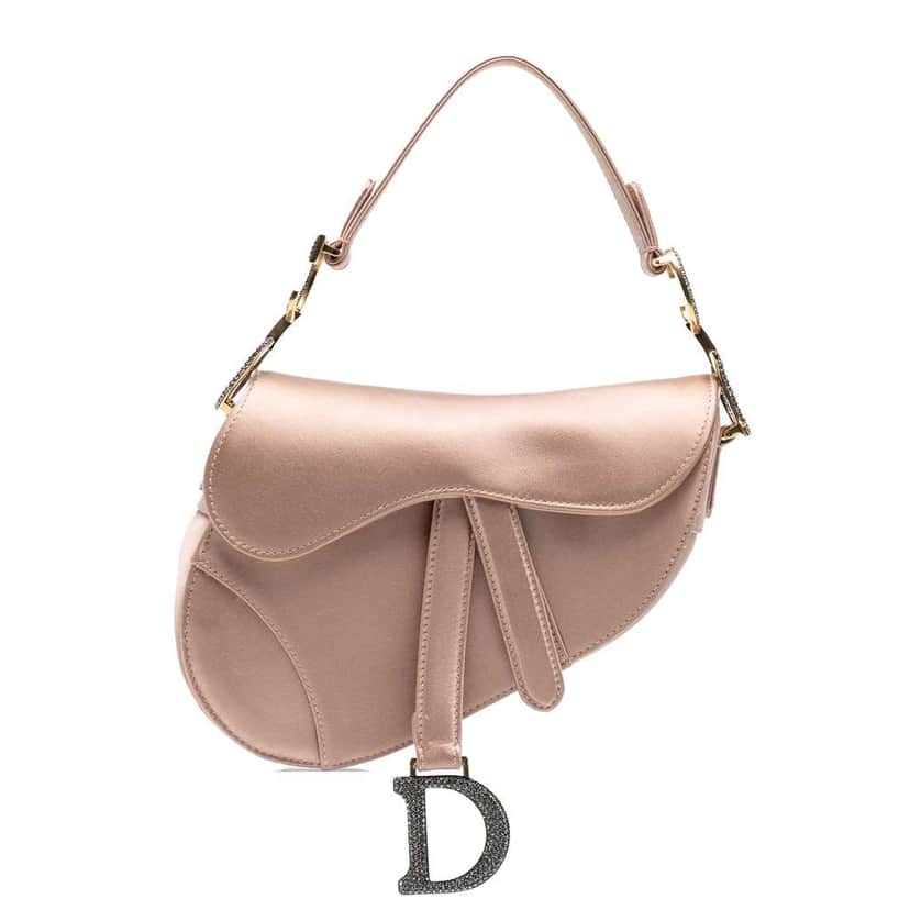 Dior Mini Satin Crystal Embellished Saddle Bag Pink Satin Good condition - Front View