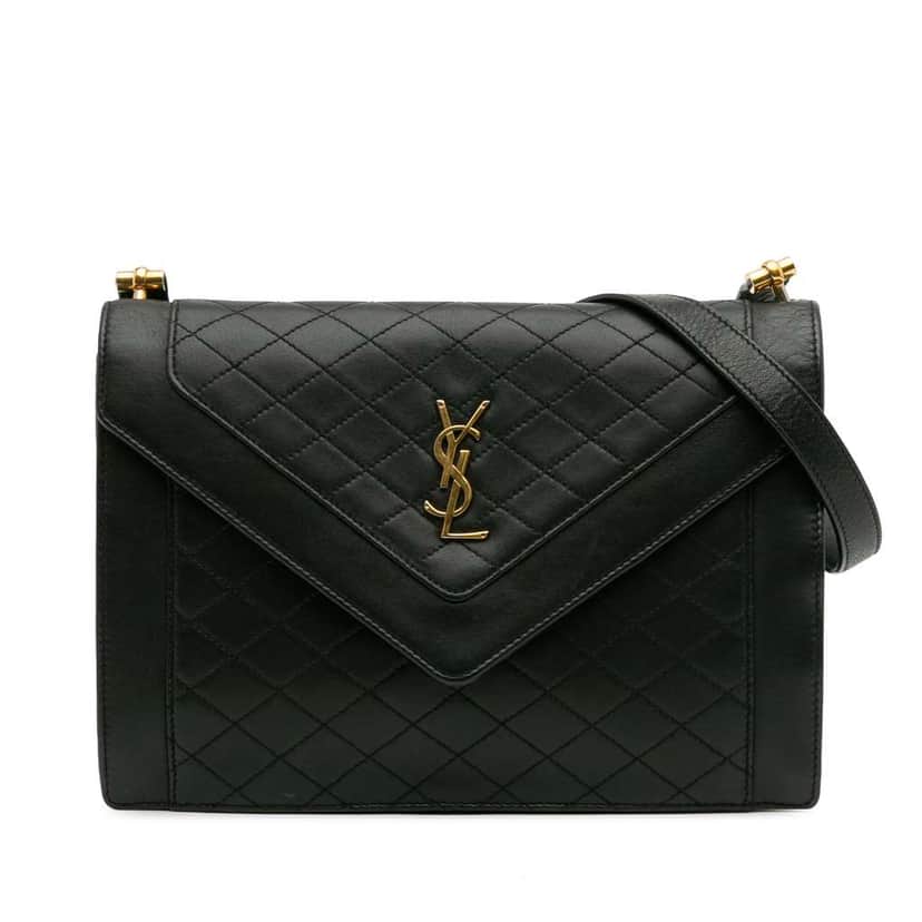 Saint Laurent Quilted Lambskin Gaby Shoulder Bag Black Leather Good condition - Front View
