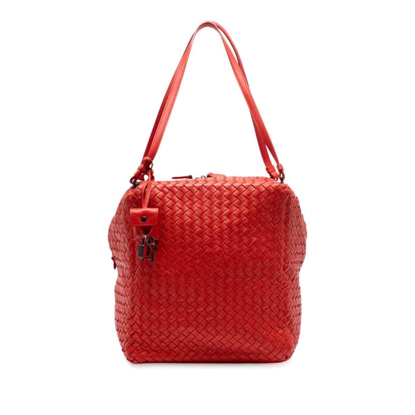 Bottega Veneta Nappa Intrecciato Cube Shoulder Bag Red Leather Very good condition - Front View