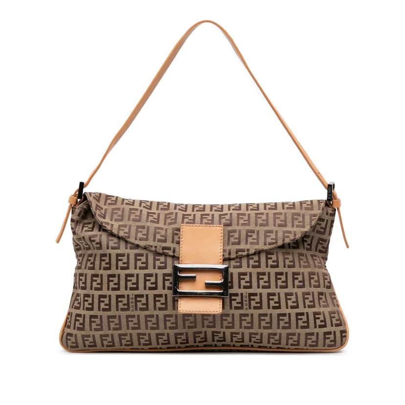Fendi Zucchino Canvas Double Flap Shoulder Bag Brown Canvas Good condition - Front View