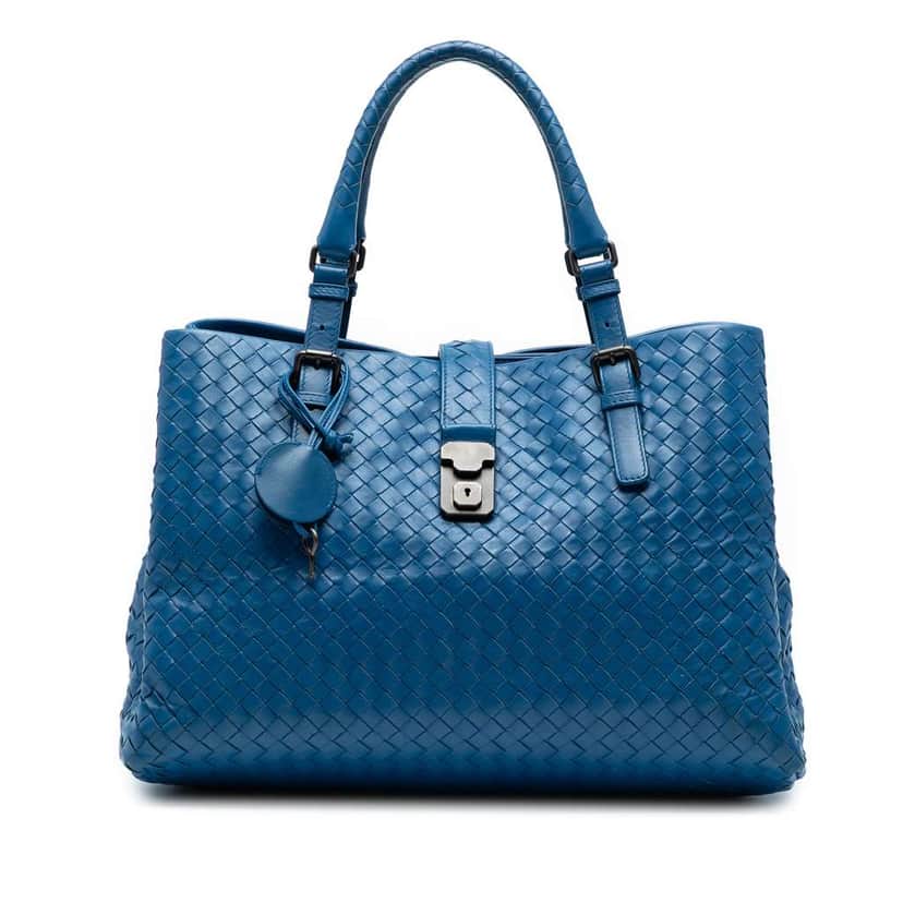 Bottega Veneta Medium Nappa Intrecciato Roma Tote Blue Leather Good condition - Front View