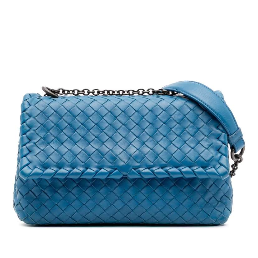 Bottega Veneta Baby Nappa Intrecciato Olimpia Crossbody Blue Leather Good condition - Front View