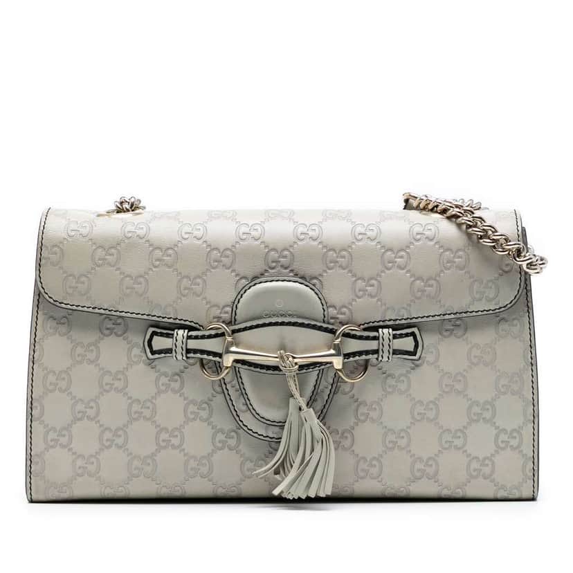 Gucci Medium Guccissima Emily Shoulder Bag Grey Leather Good condition - Front View
