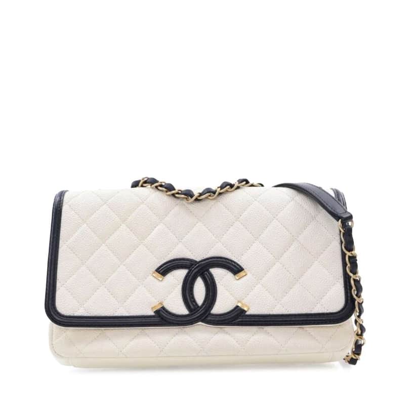 Chanel Medium Bicolor Caviar CC Filigree Flap White Leather Good condition - Front View