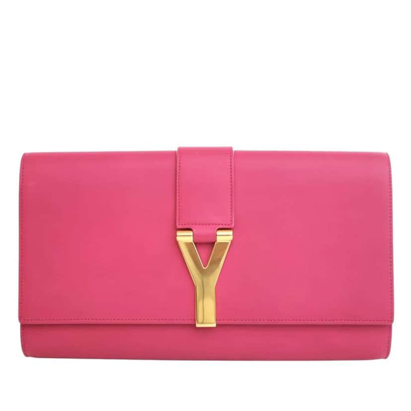 Saint Laurent Leather Chyc Ligne Clutch Pink Leather Good condition - Front View