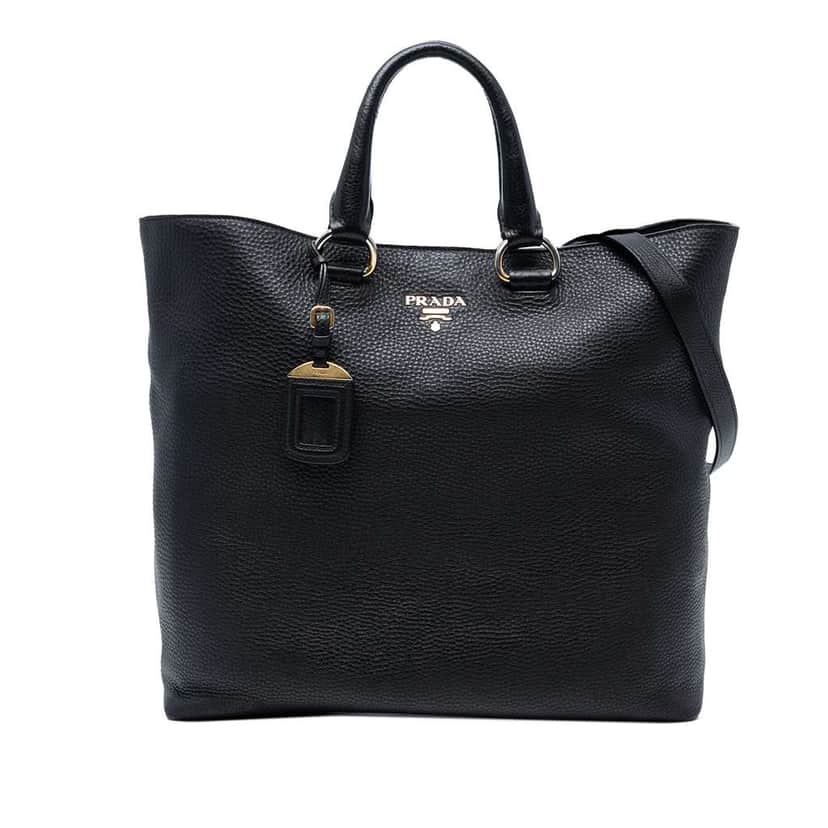 Prada Vitello Daino Open Convertible Tote Black Leather Good condition - Front View