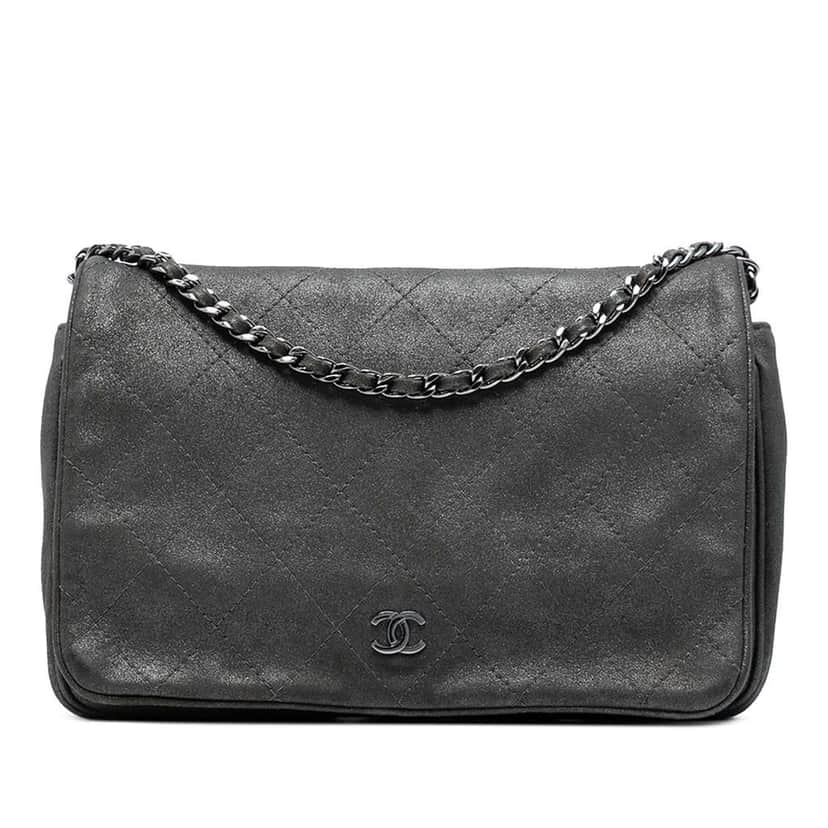 Chanel CC Quilted Iridescent Calfskin Single Flap Grey Leather Good condition - Front View