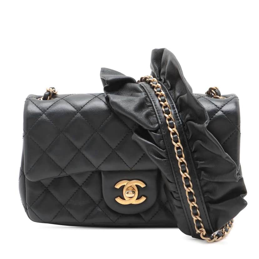 Chanel Mini Rectangular Classic Lambskin Romance Single Flap Black Leather Good condition - Front View