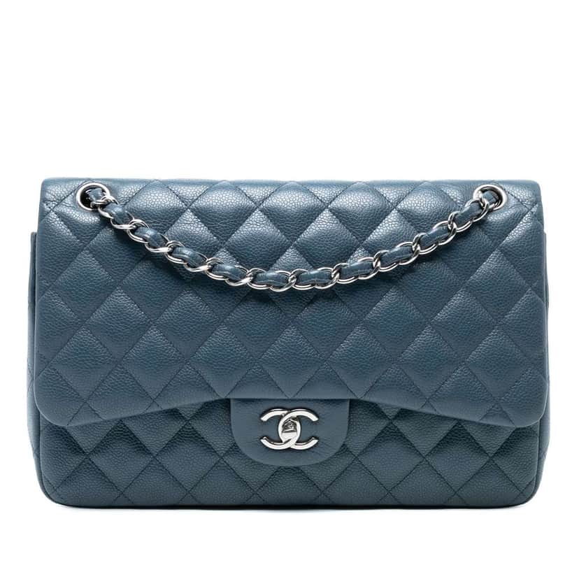 Chanel Jumbo Classic Caviar Double Flap Blue Leather Good condition - Front View